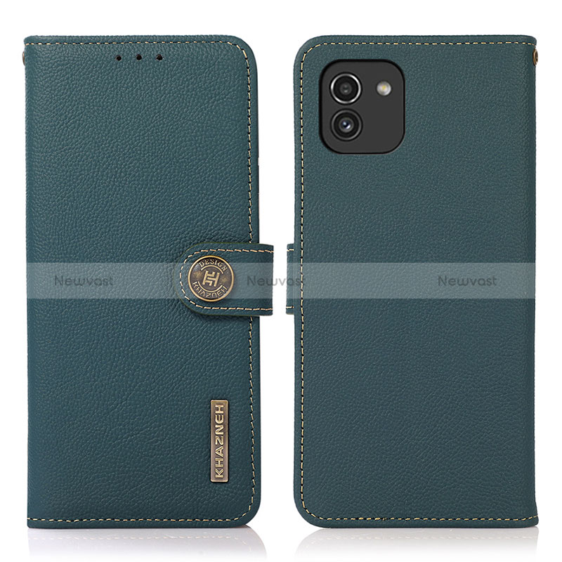 Leather Case Stands Flip Cover Holder B02H for Samsung Galaxy A03 Green