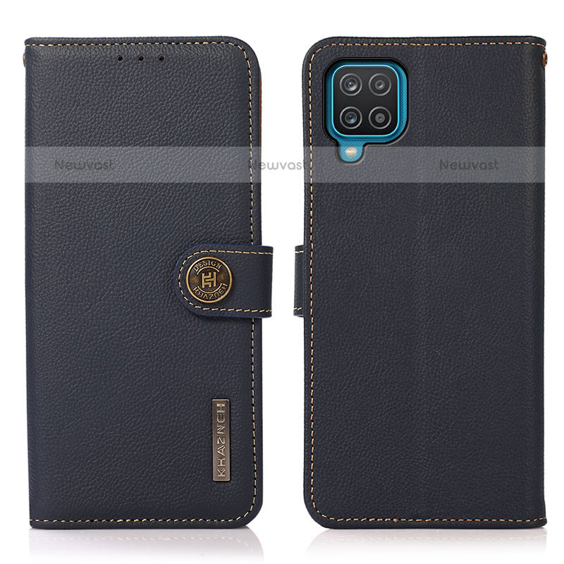 Leather Case Stands Flip Cover Holder B02H for Samsung Galaxy A12 Blue