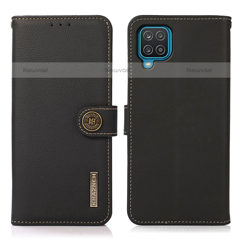 Leather Case Stands Flip Cover Holder B02H for Samsung Galaxy F12 Black