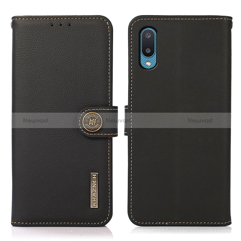 Leather Case Stands Flip Cover Holder B02H for Samsung Galaxy M02 Black