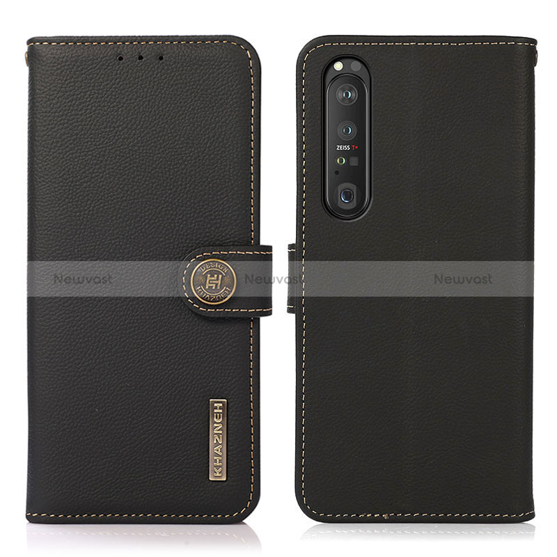 Leather Case Stands Flip Cover Holder B02H for Sony Xperia 1 III Black