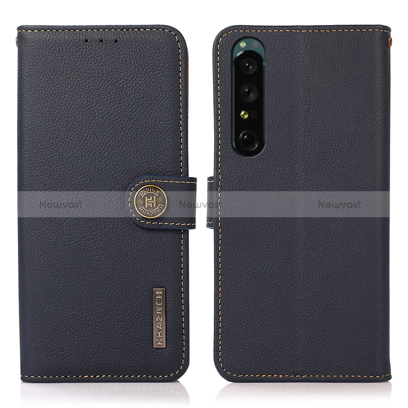 Leather Case Stands Flip Cover Holder B02H for Sony Xperia 1 IV Blue