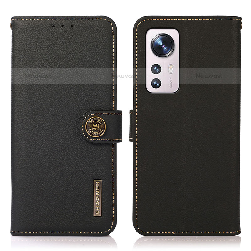 Leather Case Stands Flip Cover Holder B02H for Xiaomi Mi 12 Pro 5G Black