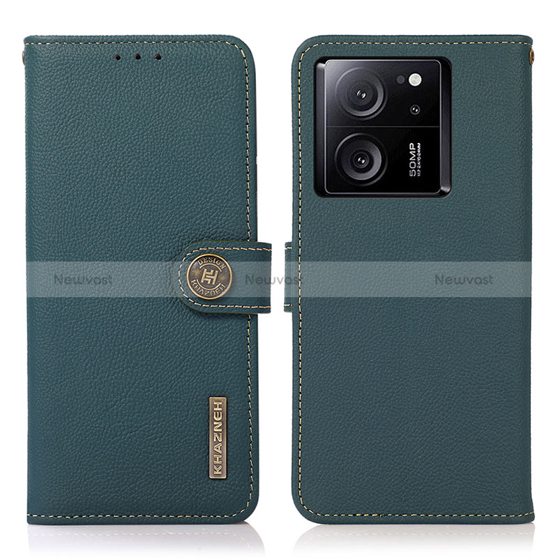 Leather Case Stands Flip Cover Holder B02H for Xiaomi Mi 13T 5G Green