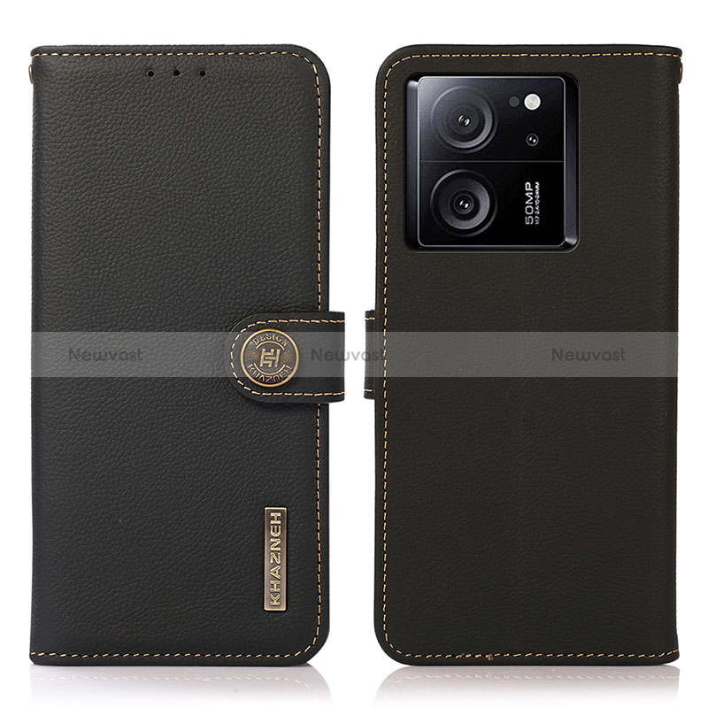 Leather Case Stands Flip Cover Holder B02H for Xiaomi Mi 13T Pro 5G Black