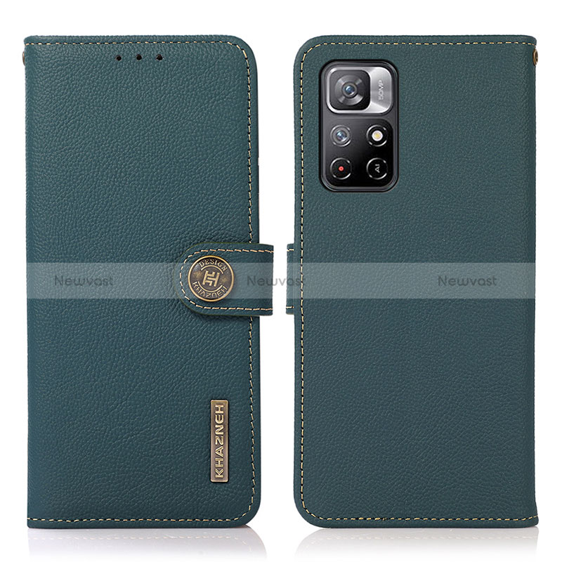 Leather Case Stands Flip Cover Holder B02H for Xiaomi Poco M4 Pro 5G Green