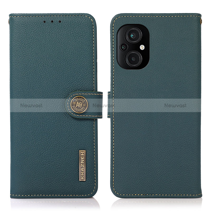 Leather Case Stands Flip Cover Holder B02H for Xiaomi Poco M5 4G Green