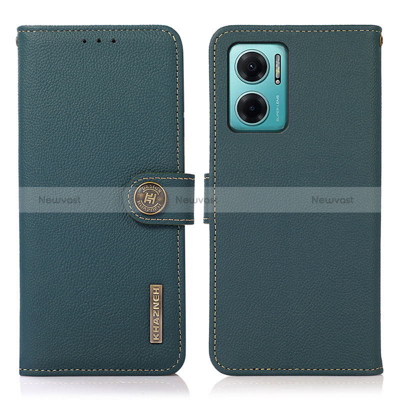 Leather Case Stands Flip Cover Holder B02H for Xiaomi Redmi 10 5G Green