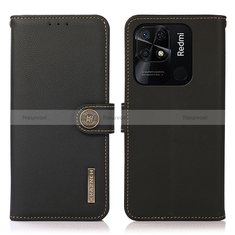 Leather Case Stands Flip Cover Holder B02H for Xiaomi Redmi 10 India Black