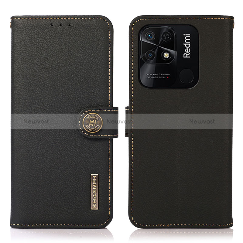 Leather Case Stands Flip Cover Holder B02H for Xiaomi Redmi 10C 4G Black