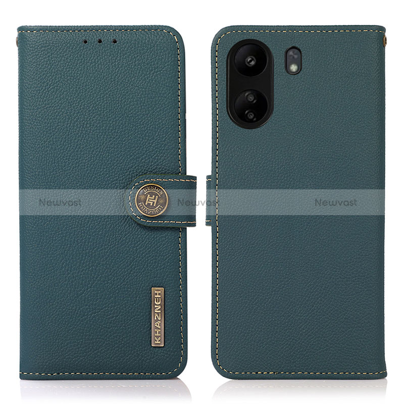 Leather Case Stands Flip Cover Holder B02H for Xiaomi Redmi 13C Green