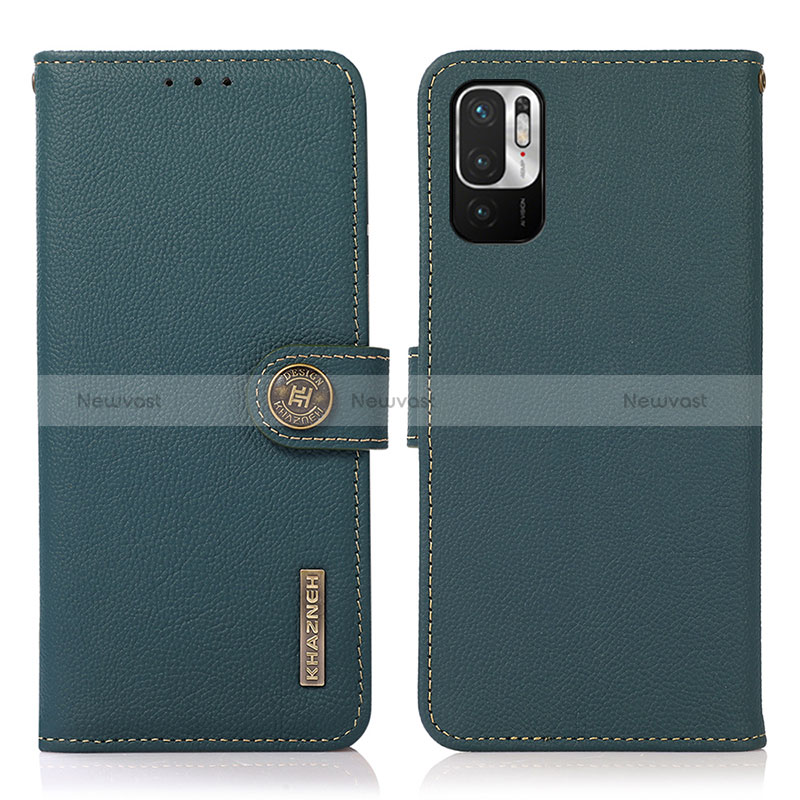 Leather Case Stands Flip Cover Holder B02H for Xiaomi Redmi Note 10 JE 5G Green