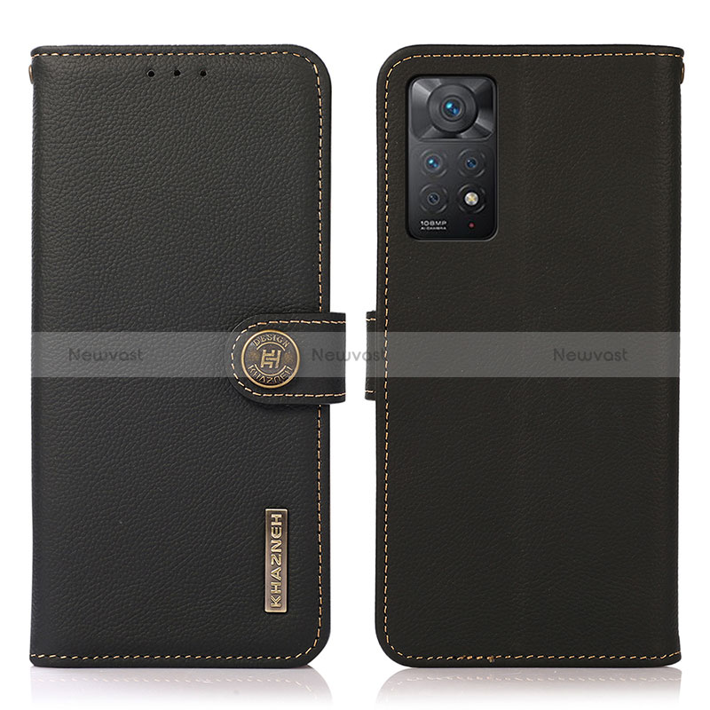 Leather Case Stands Flip Cover Holder B02H for Xiaomi Redmi Note 11 Pro 4G Black