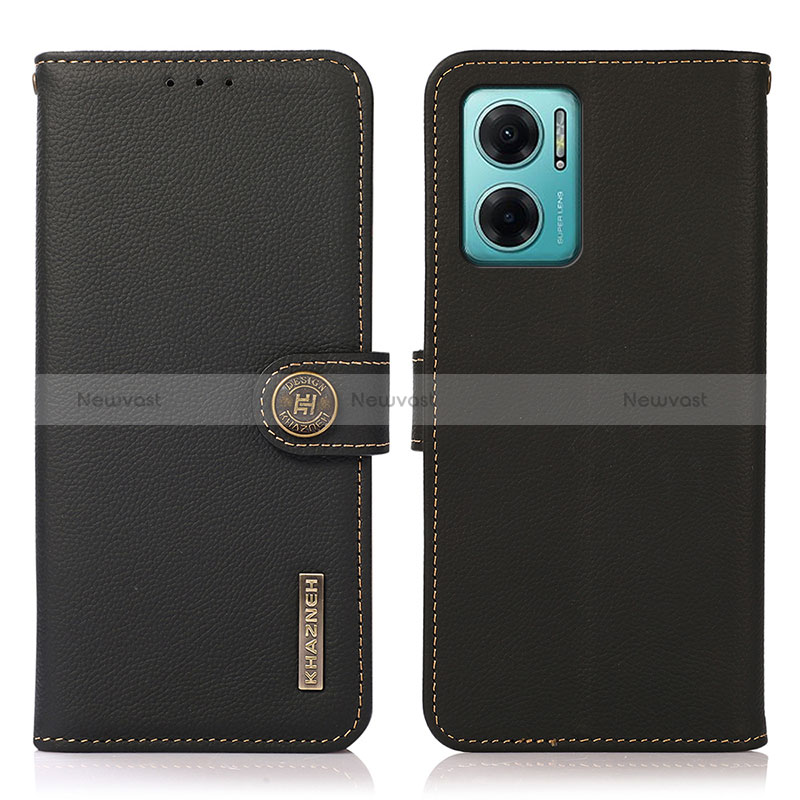 Leather Case Stands Flip Cover Holder B02H for Xiaomi Redmi Note 11E 5G Black