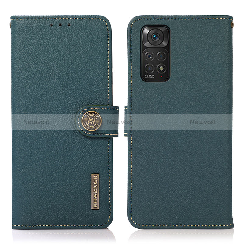 Leather Case Stands Flip Cover Holder B02H for Xiaomi Redmi Note 11S 4G Green