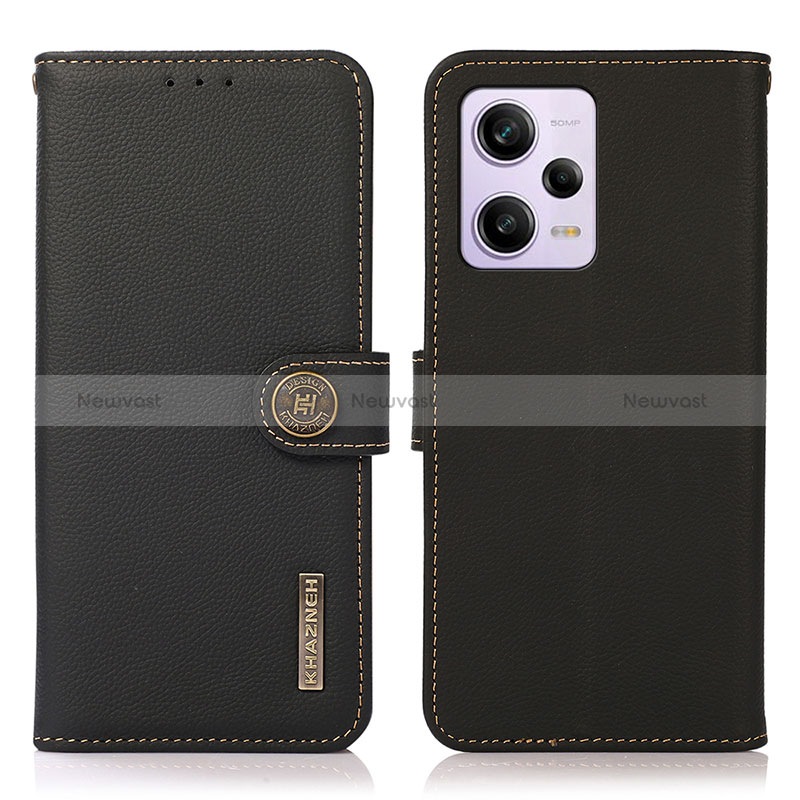 Leather Case Stands Flip Cover Holder B02H for Xiaomi Redmi Note 12 Pro 5G Black