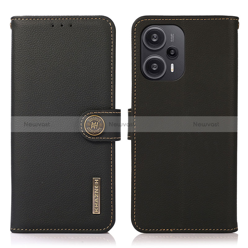 Leather Case Stands Flip Cover Holder B02H for Xiaomi Redmi Note 12 Turbo 5G Black