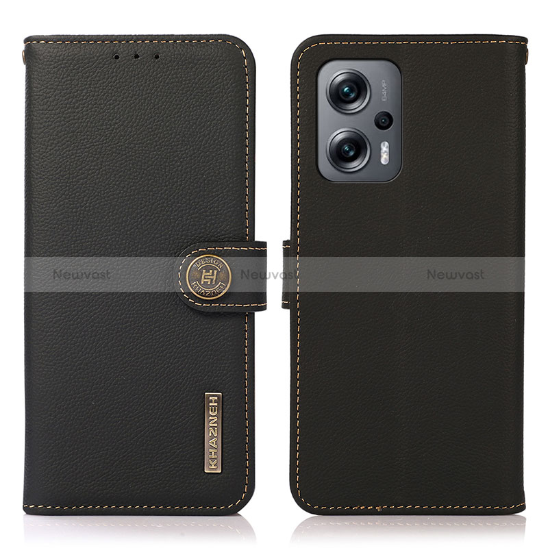 Leather Case Stands Flip Cover Holder B02H for Xiaomi Redmi Note 12T Pro 5G Black