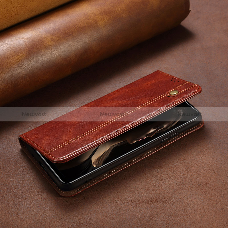 Leather Case Stands Flip Cover Holder B02S for Huawei Honor 60 Pro 5G Brown