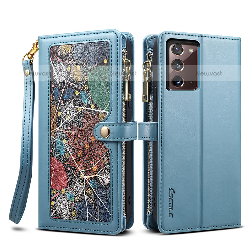 Leather Case Stands Flip Cover Holder B02S for Samsung Galaxy Note 20 5G Blue