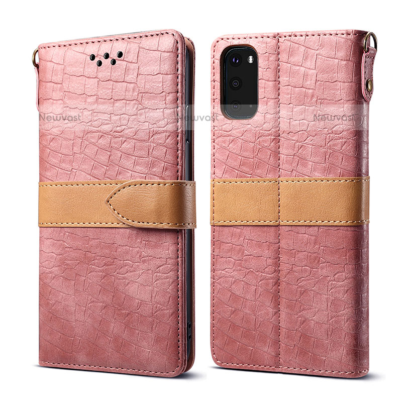 Leather Case Stands Flip Cover Holder B02S for Samsung Galaxy S20 5G Rose Gold