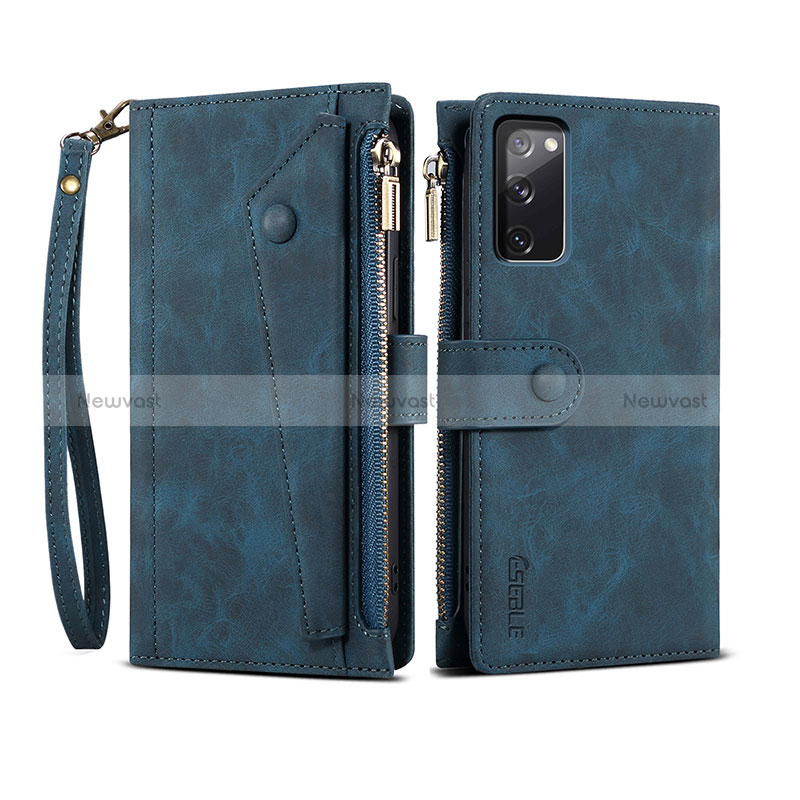 Leather Case Stands Flip Cover Holder B02S for Samsung Galaxy S20 FE (2022) 5G Blue