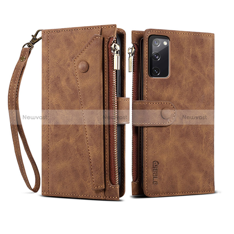 Leather Case Stands Flip Cover Holder B02S for Samsung Galaxy S20 FE 4G Brown