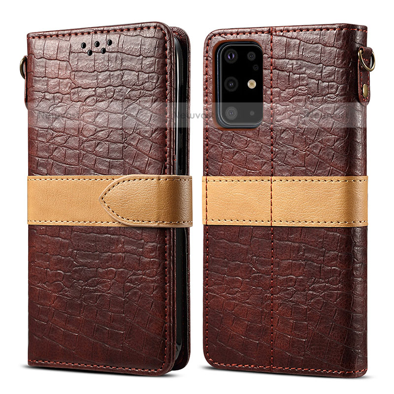 Leather Case Stands Flip Cover Holder B02S for Samsung Galaxy S20 Plus 5G Brown