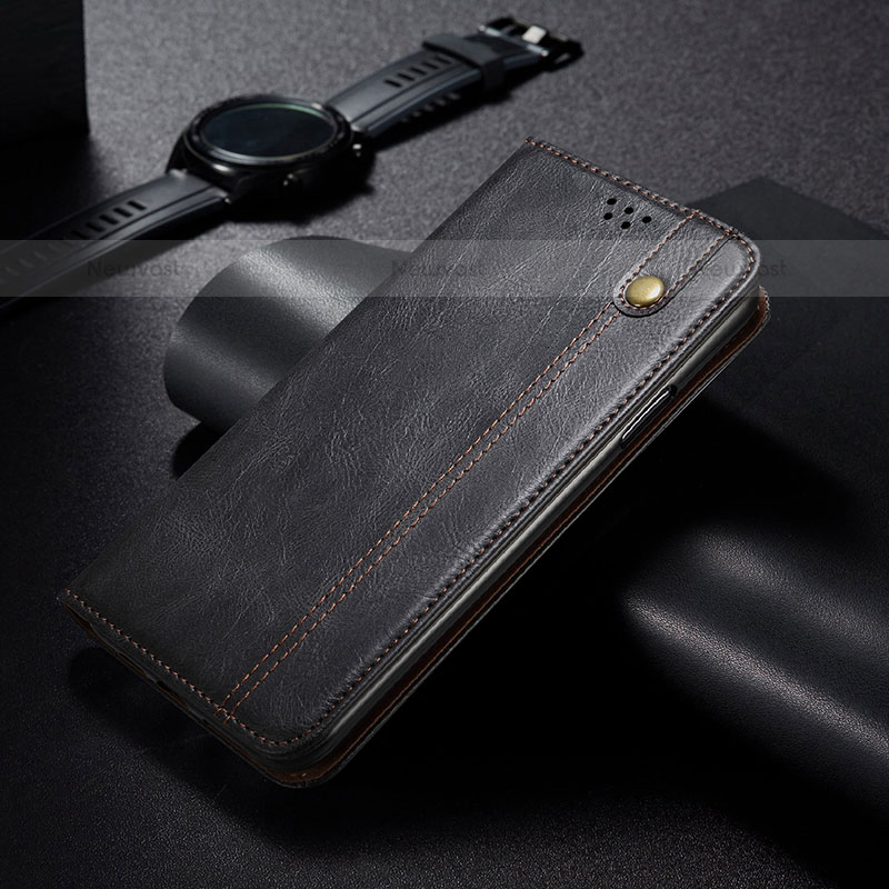 Leather Case Stands Flip Cover Holder B02S for Samsung Galaxy S21 FE 5G Black