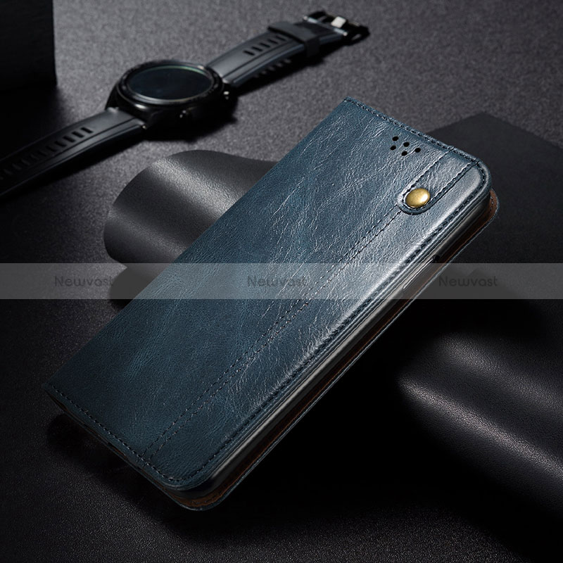 Leather Case Stands Flip Cover Holder B02S for Xiaomi Redmi Note 10T 5G Blue