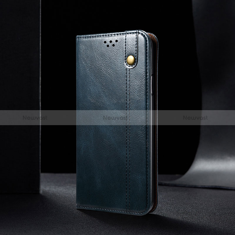 Leather Case Stands Flip Cover Holder B02S for Xiaomi Redmi Note 9 4G Blue