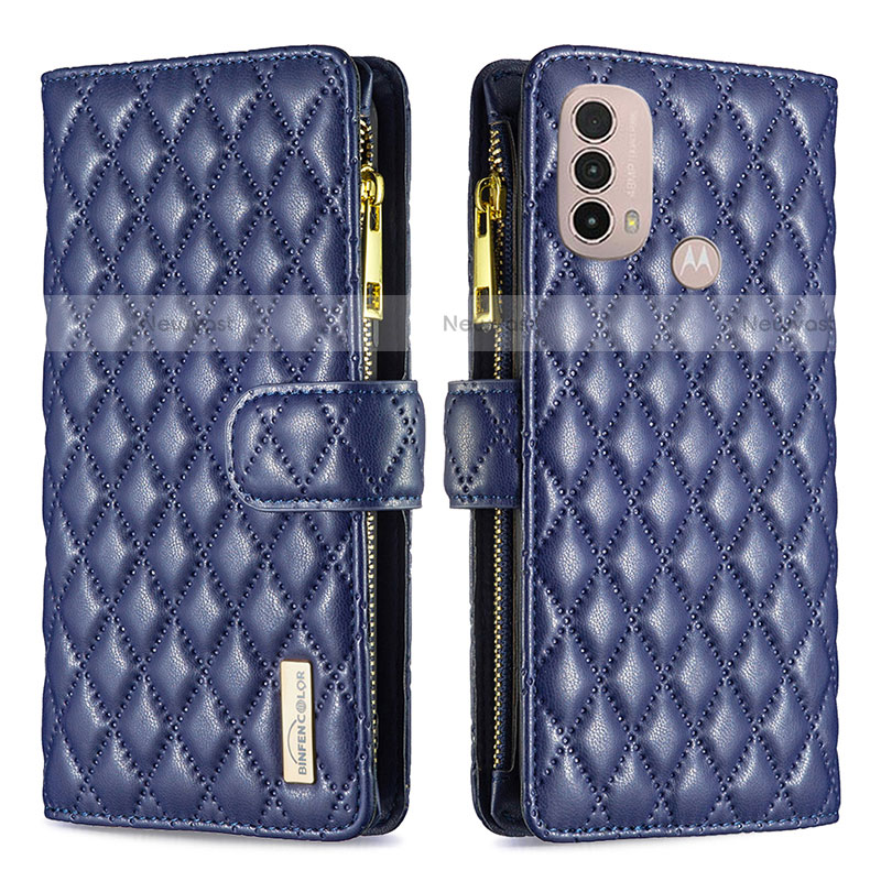 Leather Case Stands Flip Cover Holder B03F for Motorola Moto E30 Blue