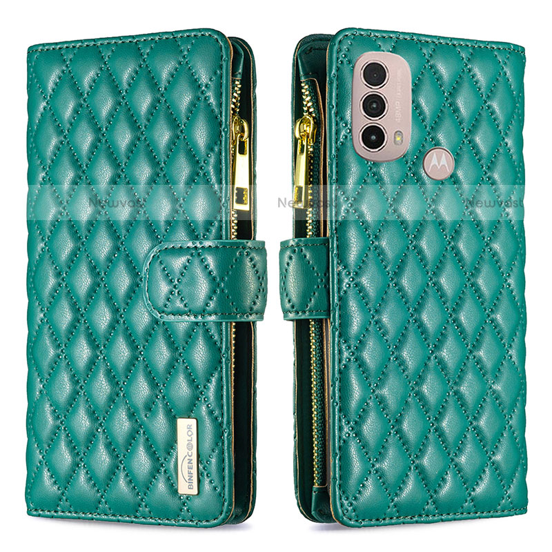 Leather Case Stands Flip Cover Holder B03F for Motorola Moto E30 Green