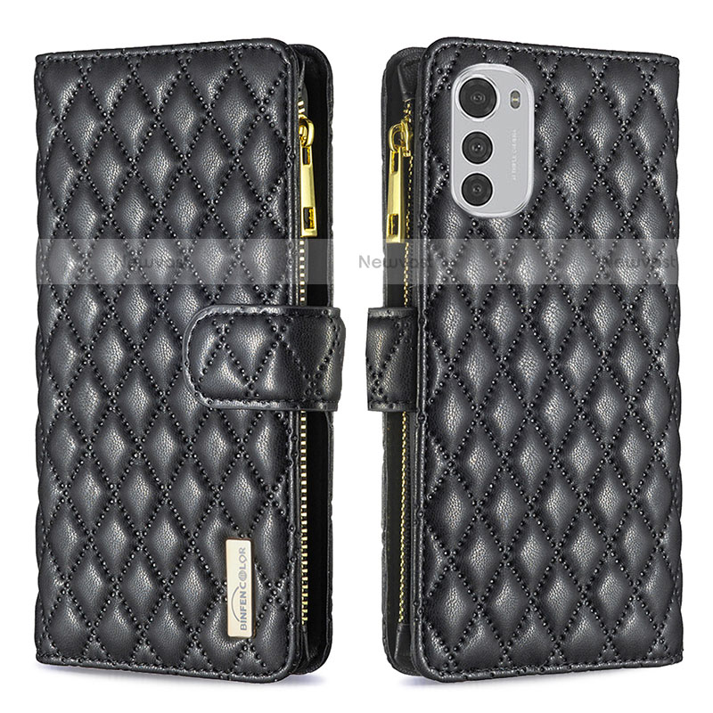 Leather Case Stands Flip Cover Holder B03F for Motorola Moto E32 Black