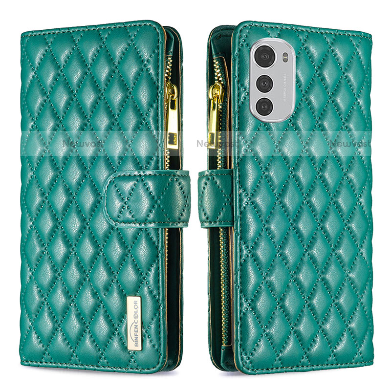 Leather Case Stands Flip Cover Holder B03F for Motorola Moto E32s Green