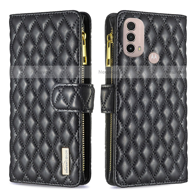 Leather Case Stands Flip Cover Holder B03F for Motorola Moto E40 Black