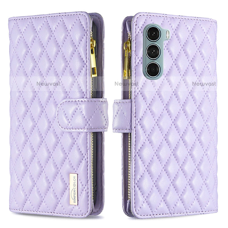 Leather Case Stands Flip Cover Holder B03F for Motorola Moto Edge S30 5G Purple