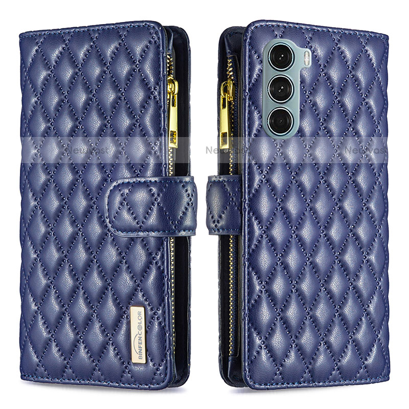 Leather Case Stands Flip Cover Holder B03F for Motorola Moto G200 5G Blue