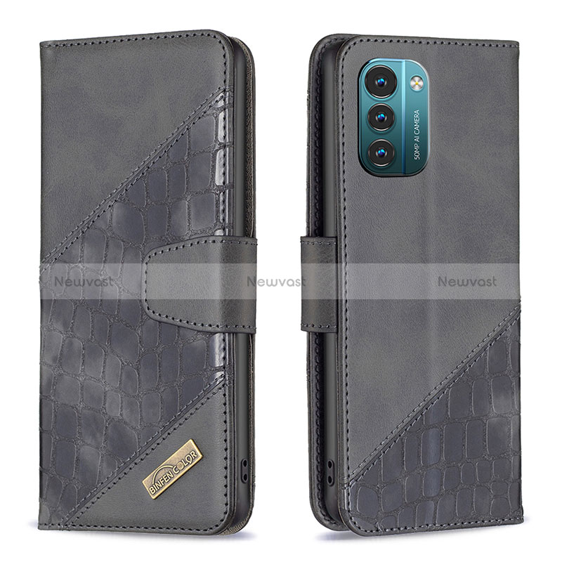 Leather Case Stands Flip Cover Holder B03F for Nokia G11 Black