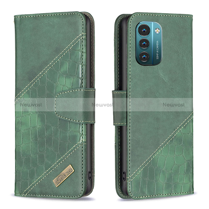 Leather Case Stands Flip Cover Holder B03F for Nokia G11 Green