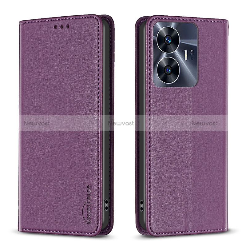 Leather Case Stands Flip Cover Holder B03F for Realme Narzo N55 Purple