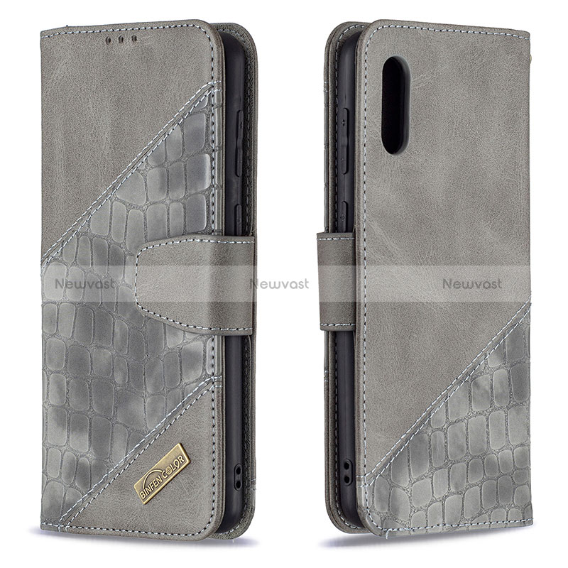 Leather Case Stands Flip Cover Holder B03F for Samsung Galaxy A02 Dark Gray