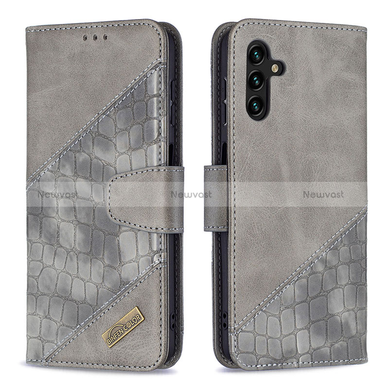 Leather Case Stands Flip Cover Holder B03F for Samsung Galaxy A04s Dark Gray