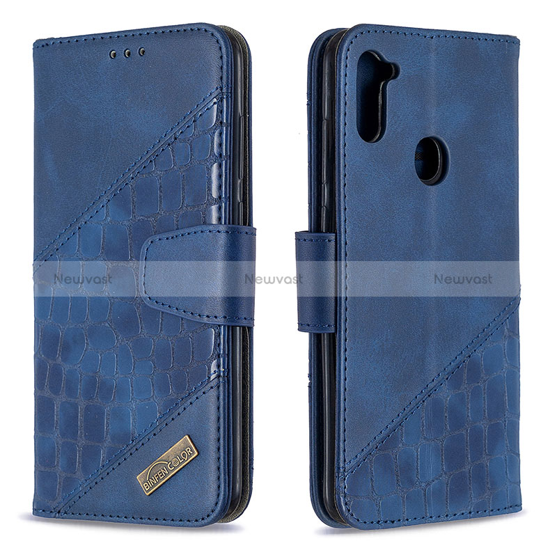 Leather Case Stands Flip Cover Holder B03F for Samsung Galaxy A11 Blue