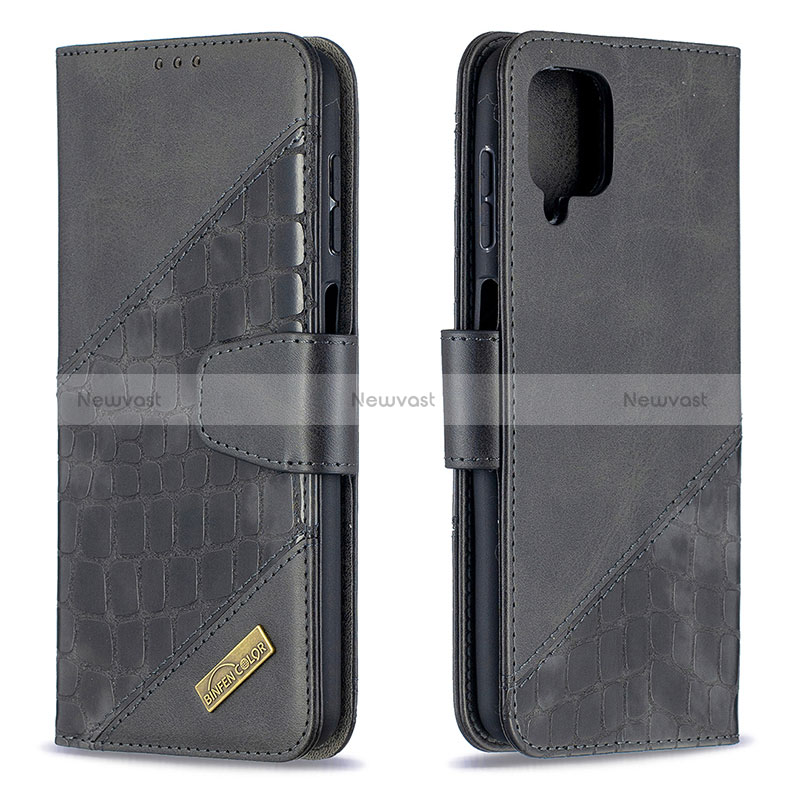 Leather Case Stands Flip Cover Holder B03F for Samsung Galaxy A12 5G Black