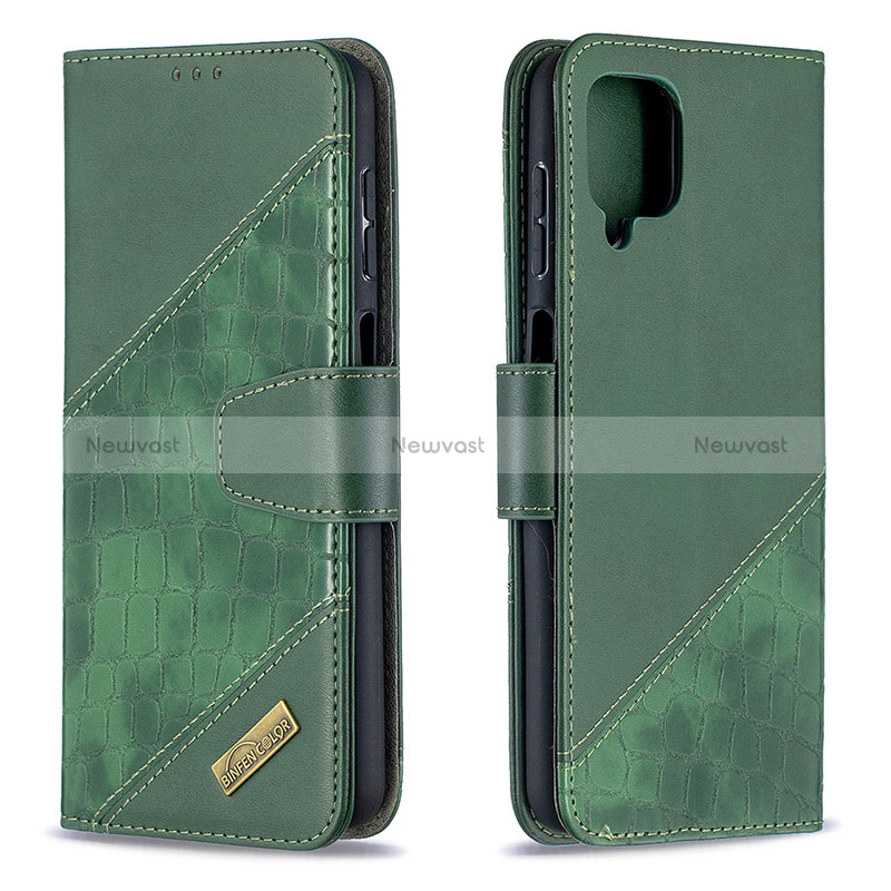 Leather Case Stands Flip Cover Holder B03F for Samsung Galaxy A12 5G Dark Gray