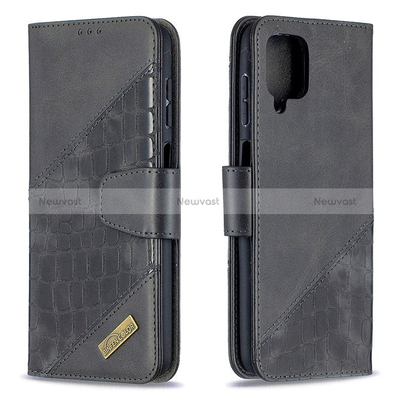 Leather Case Stands Flip Cover Holder B03F for Samsung Galaxy A12 Nacho Black