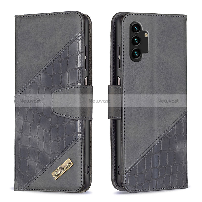 Leather Case Stands Flip Cover Holder B03F for Samsung Galaxy A13 4G Black