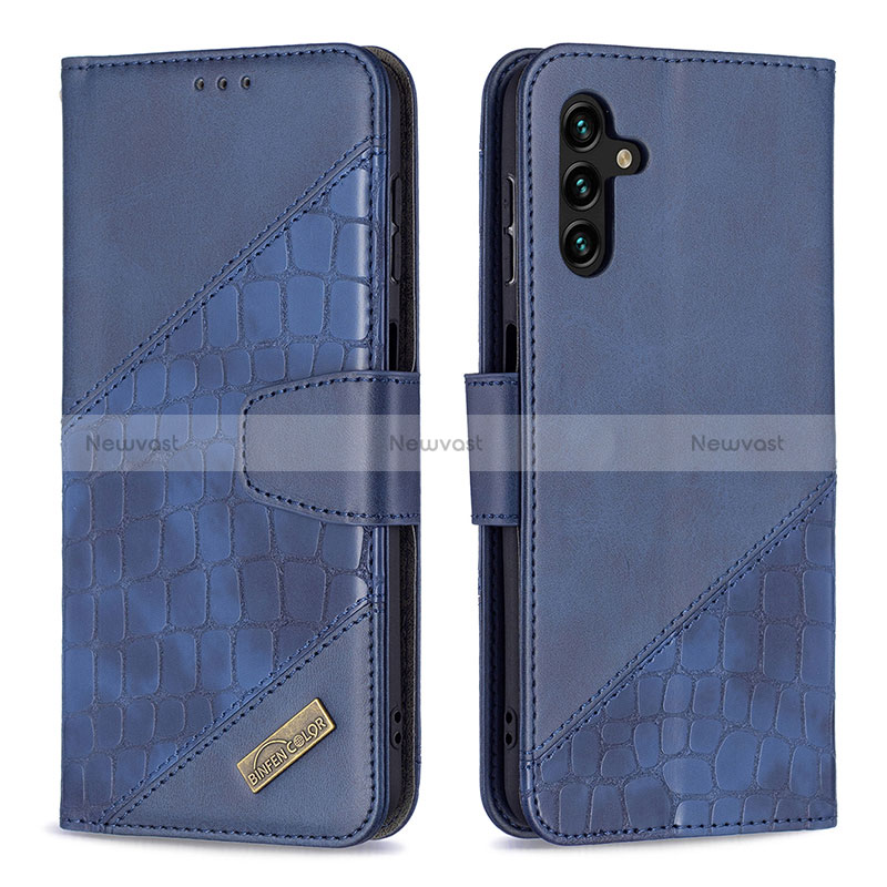 Leather Case Stands Flip Cover Holder B03F for Samsung Galaxy A13 5G Blue