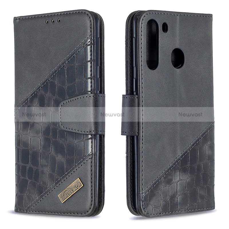 Leather Case Stands Flip Cover Holder B03F for Samsung Galaxy A21 Black